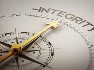 Compass pointing toward the word integrity