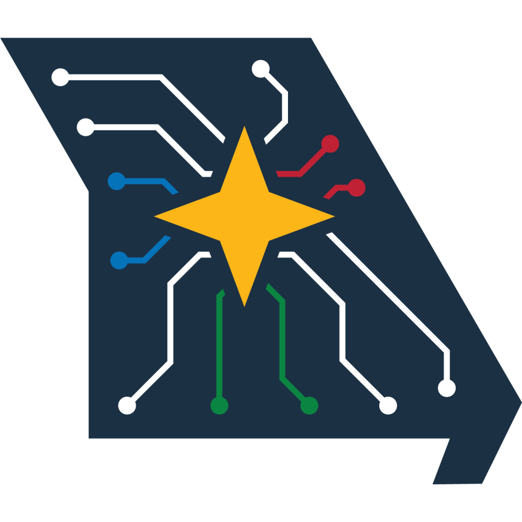 Show-Me AI logo with outline of the state of Missouri with circuit lines