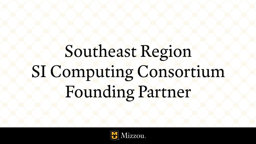 Southeast Region SI Computing Consortium Founding Partner on a white and gold background with Mizzou columns